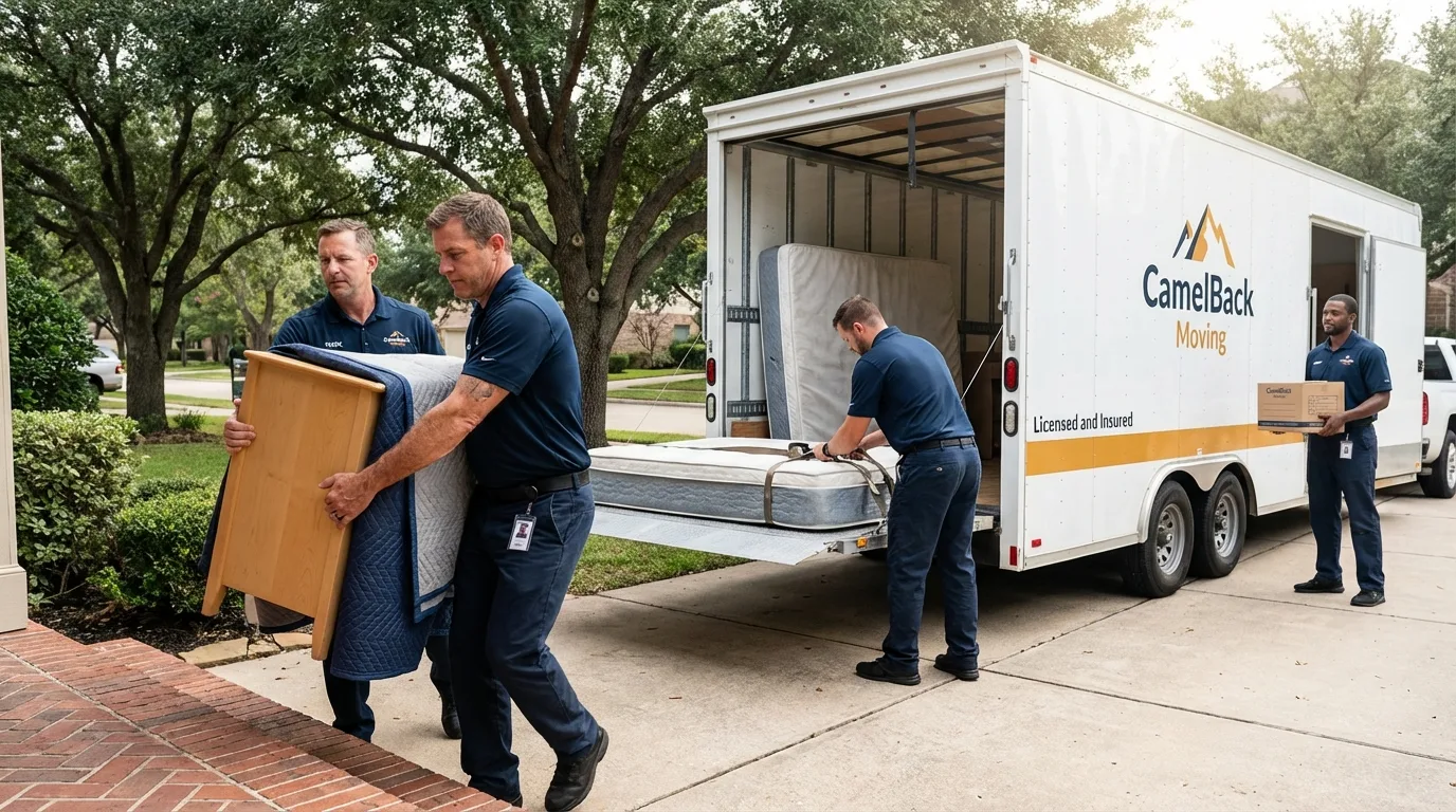 Crew loading residential truck for cross-state move from Rockport, MA